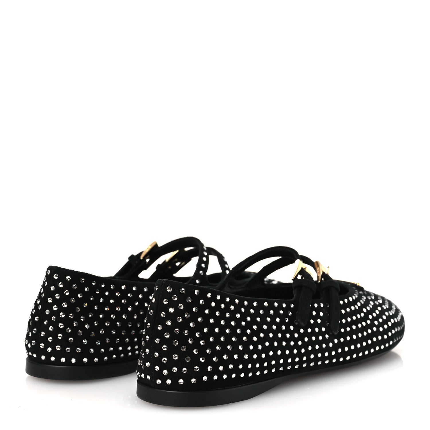 Prada Suede Crystal Studded Ballerina Flats 37 Black