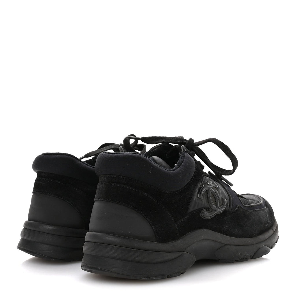 Fabric Calfskin Suede CC Sneakers 36.5 Black