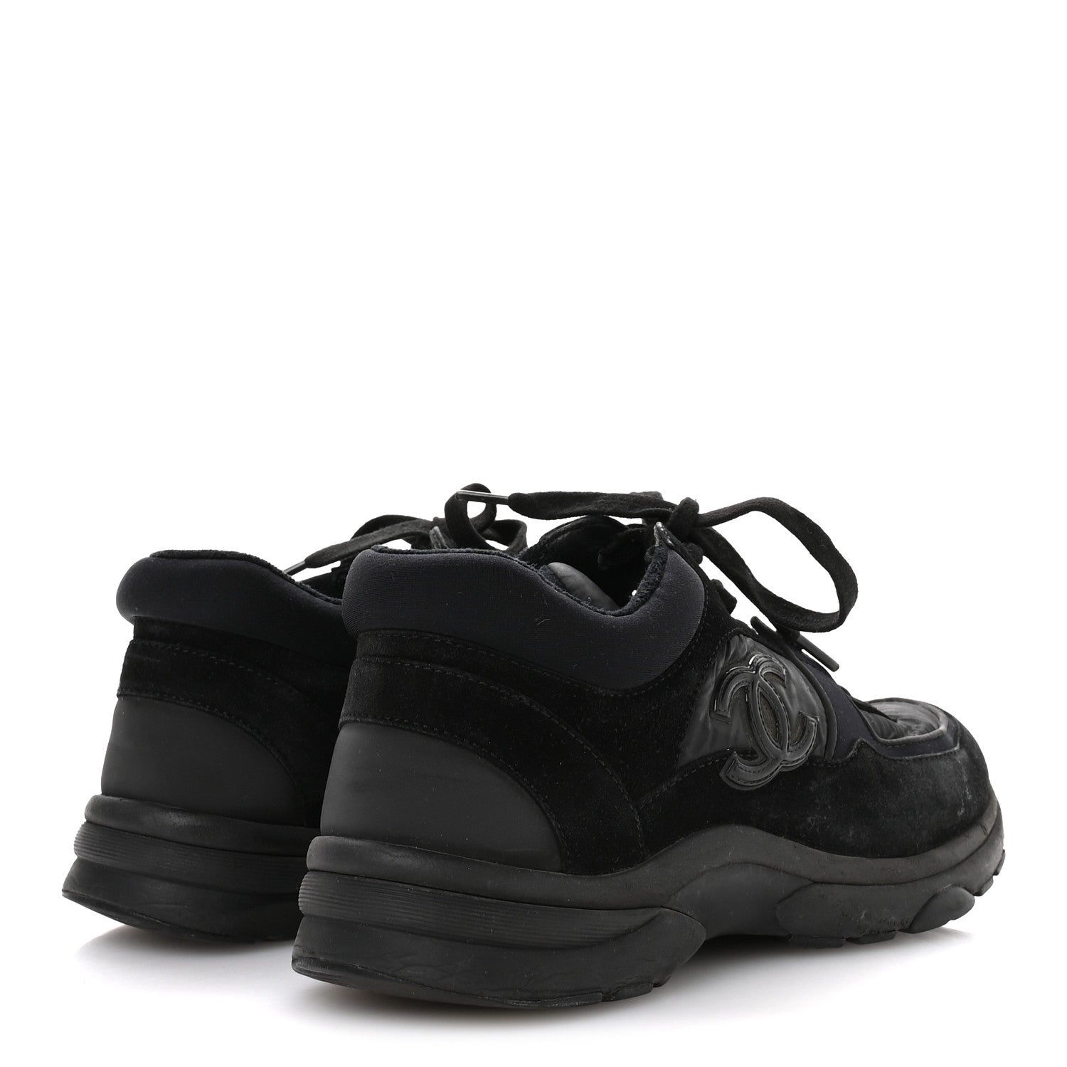 Fabric Calfskin Suede CC Sneakers 36.5 Black