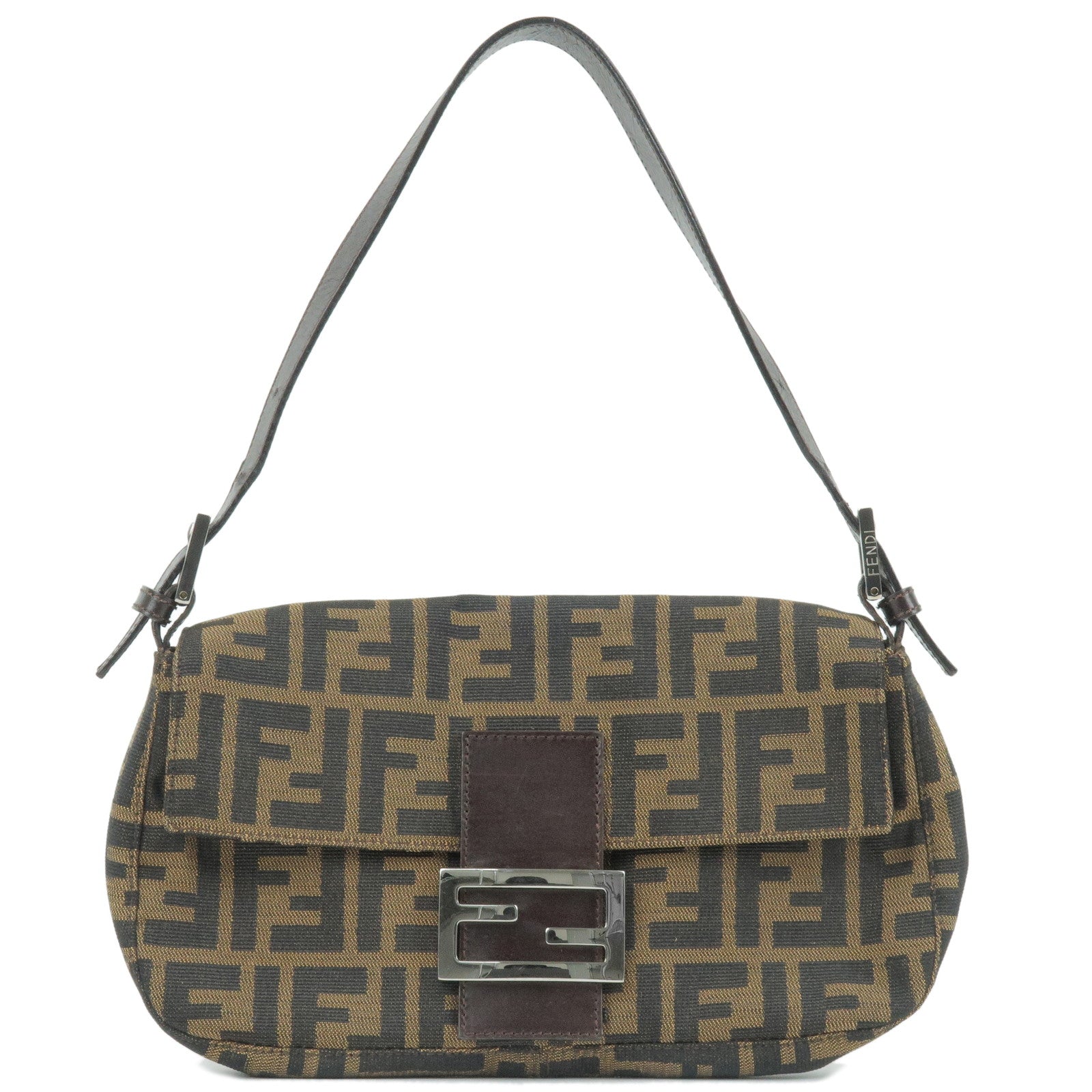 FENDI Zucca Canvas Leather Mamma Baguette Shoulder Bag Khaki 26424