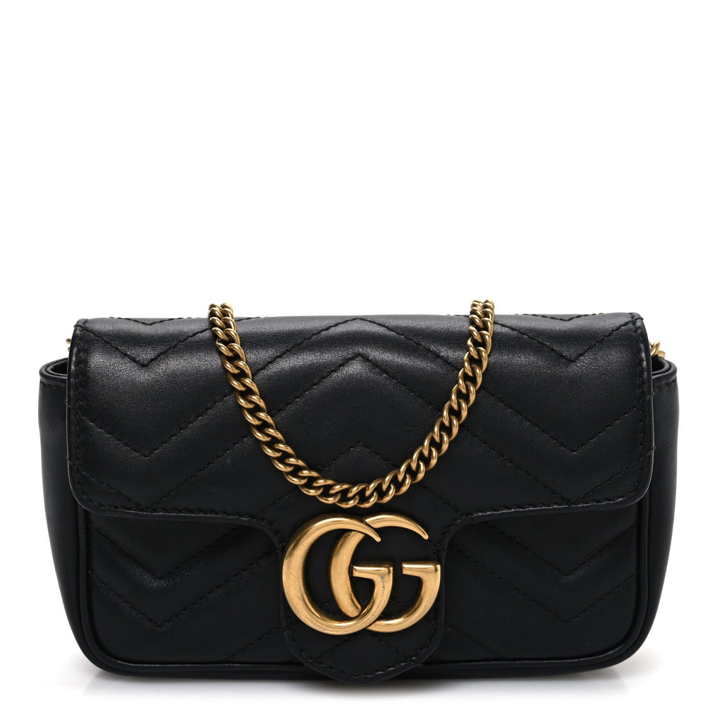 Gucci Calfskin Matelasse Super Mini GG Marmont Shoulder Bag Black
