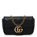 Gucci Calfskin Matelasse Super Mini GG Marmont Shoulder Bag Black
