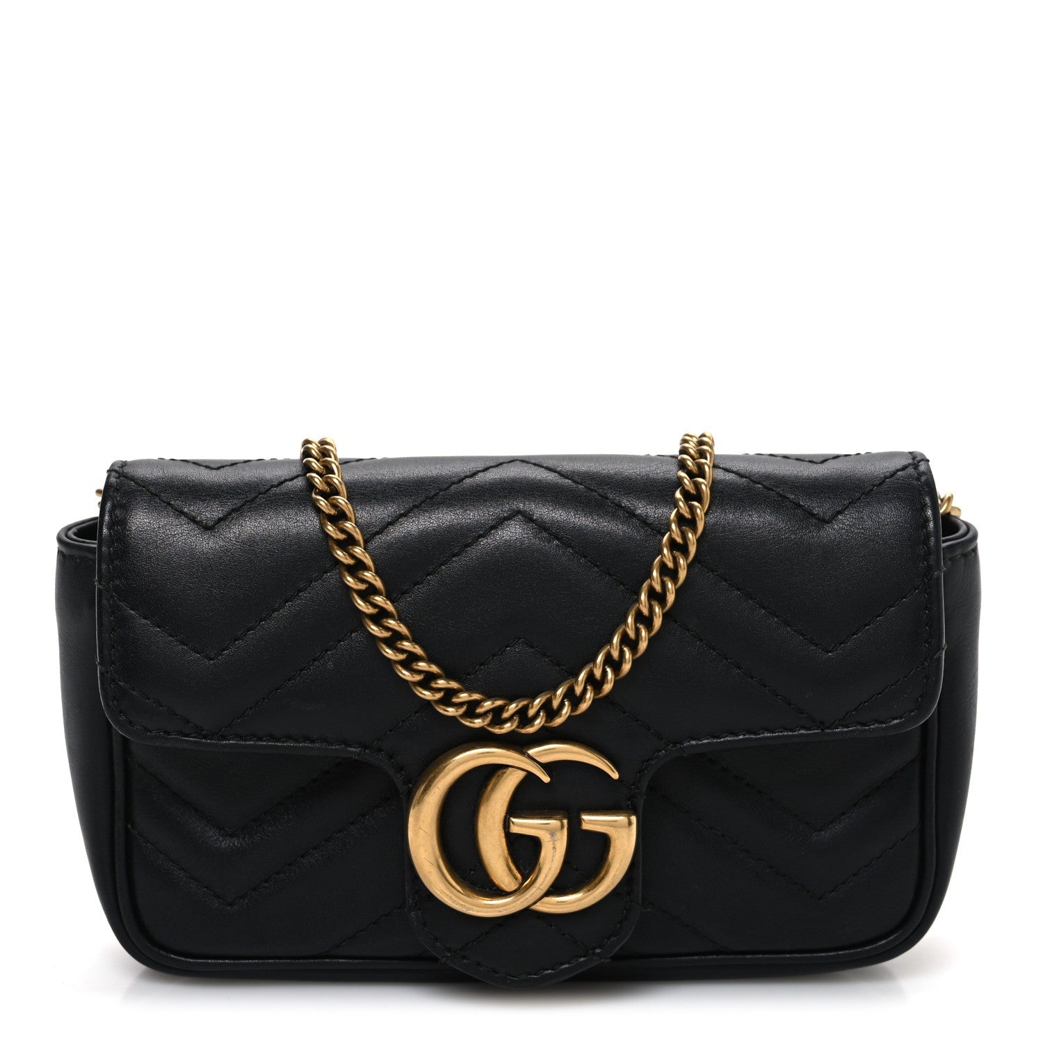 Gucci Calfskin Matelasse Super Mini GG Marmont Shoulder Bag Black