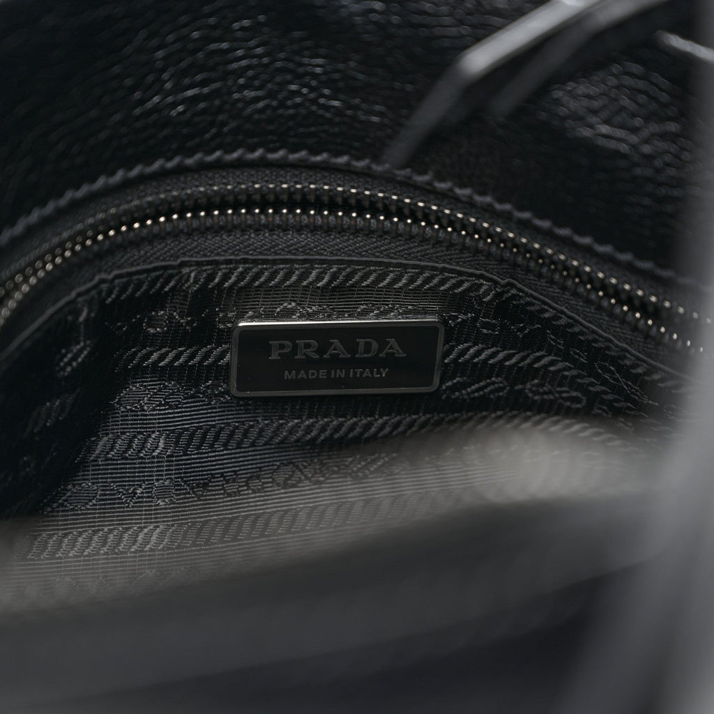Prada Antiqued Calfskin Triangle Medium Bonnie Shoulder Bag Black