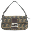 FENDI Zucca Canvas Leather Mamma Baguette Shoulder Bag Brown 26424