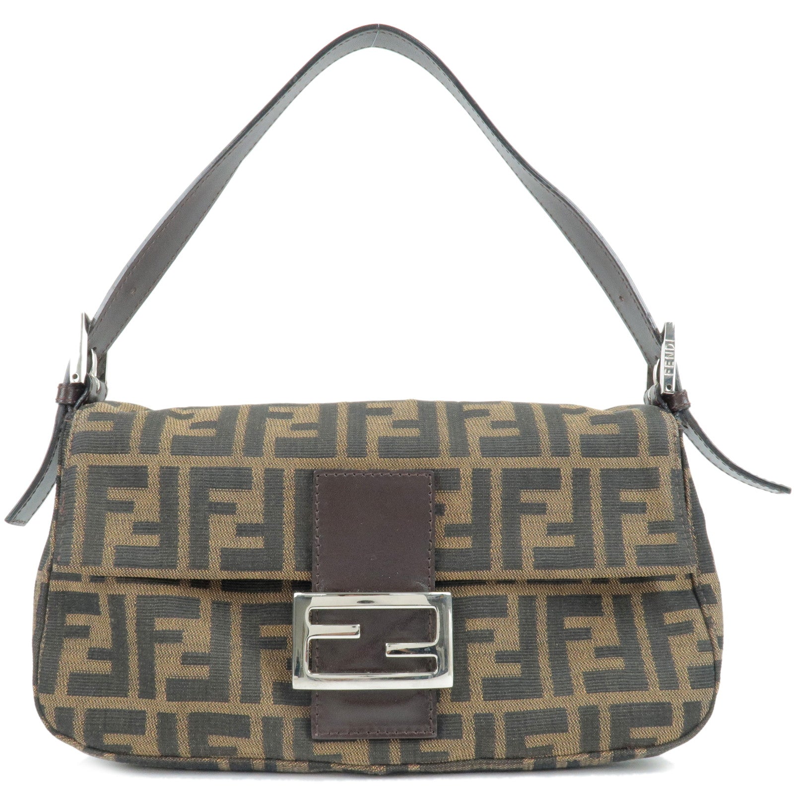 FENDI Zucca Canvas Leather Mamma Baguette Shoulder Bag Brown 26424