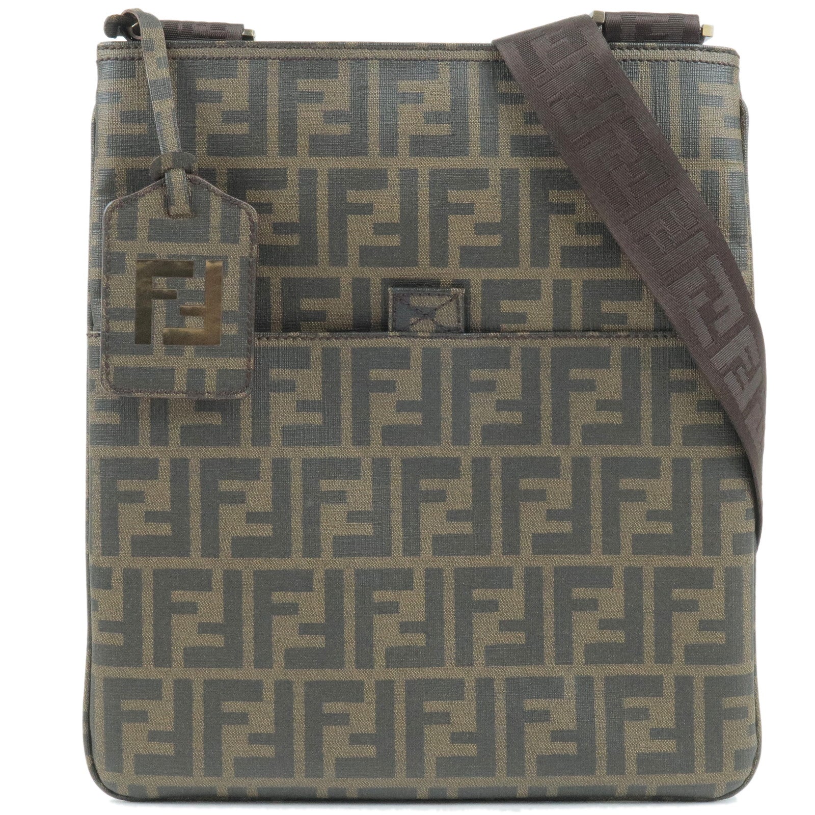 FENDI Zucca Print PVC Shoulder Bag Khaki Black 7VA207