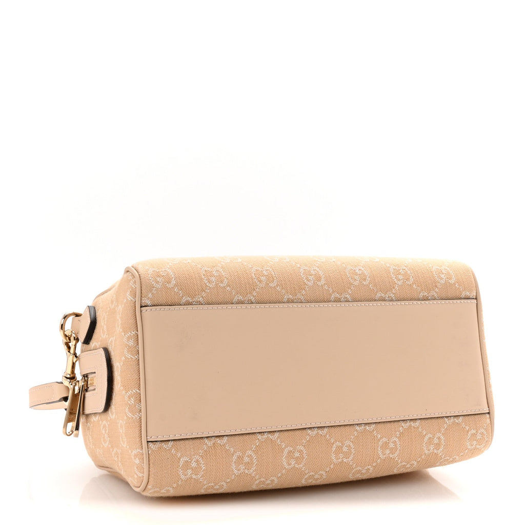 Gucci Summer Denim Calfskin GG Monogram Small Ophidia Top Handle Bag Souffle Rose