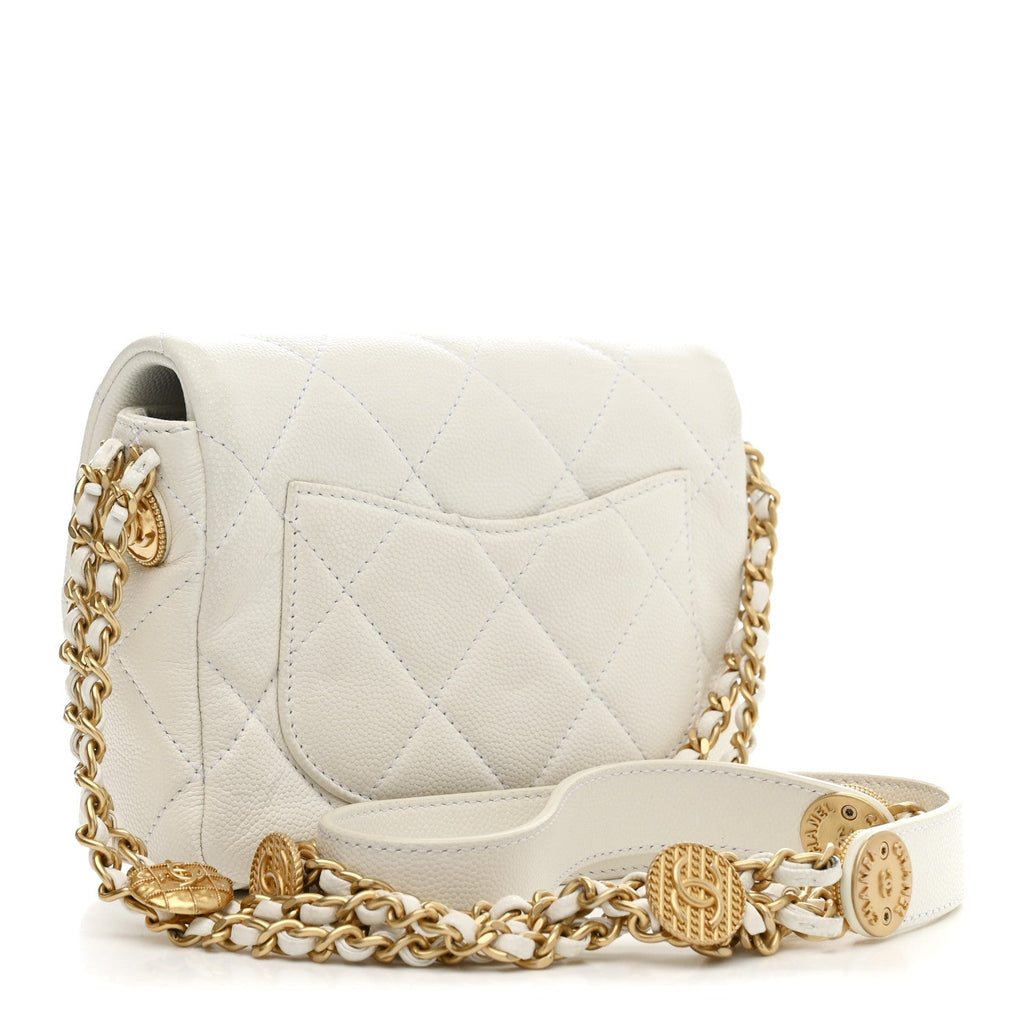 Chanel Caviar Quilted Mini Twist Your Buttons Flap  White