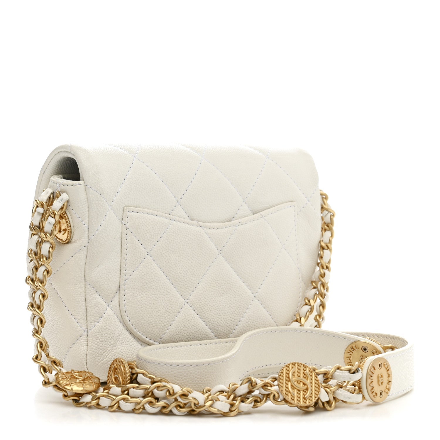 Chanel Caviar Quilted Mini Twist Your Buttons Flap  White