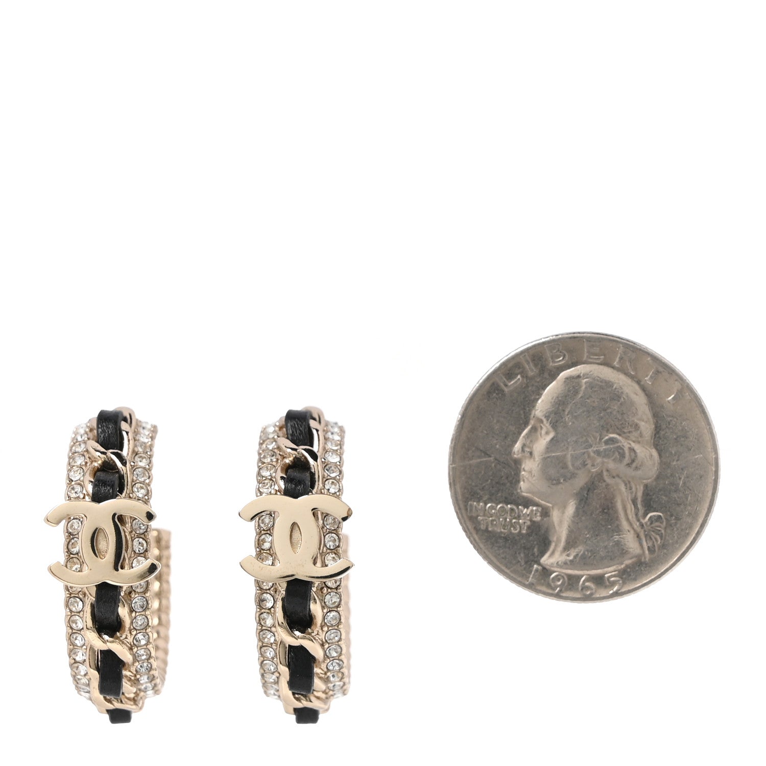 Lambskin Crystal Chain Chanel Strass CC Earrings Black Gold