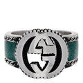 Gucci Sterling Silver Enamel Interlocking G Band Ring 50 5.25 Turquoise