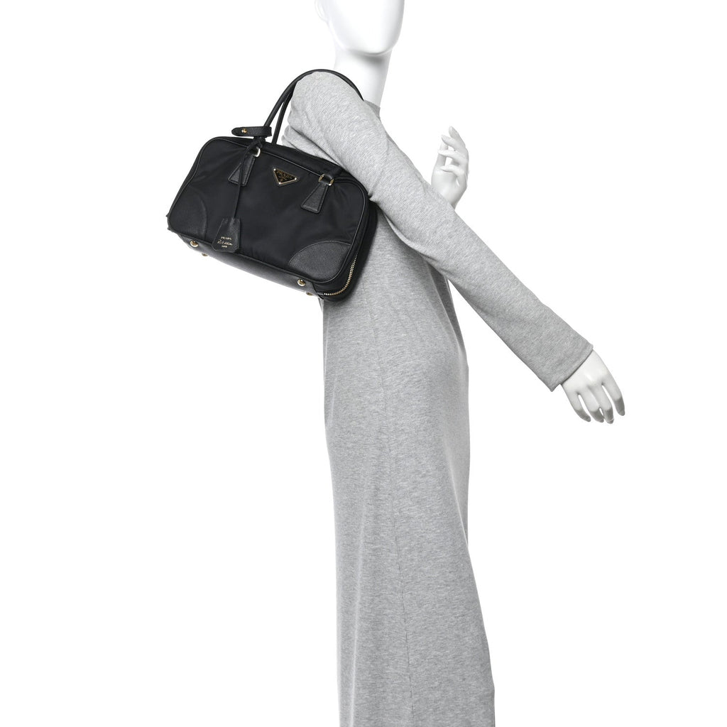 Prada Re-Nylon Saffiano Medium Re-Edition 1978 Two Handle Bag Black