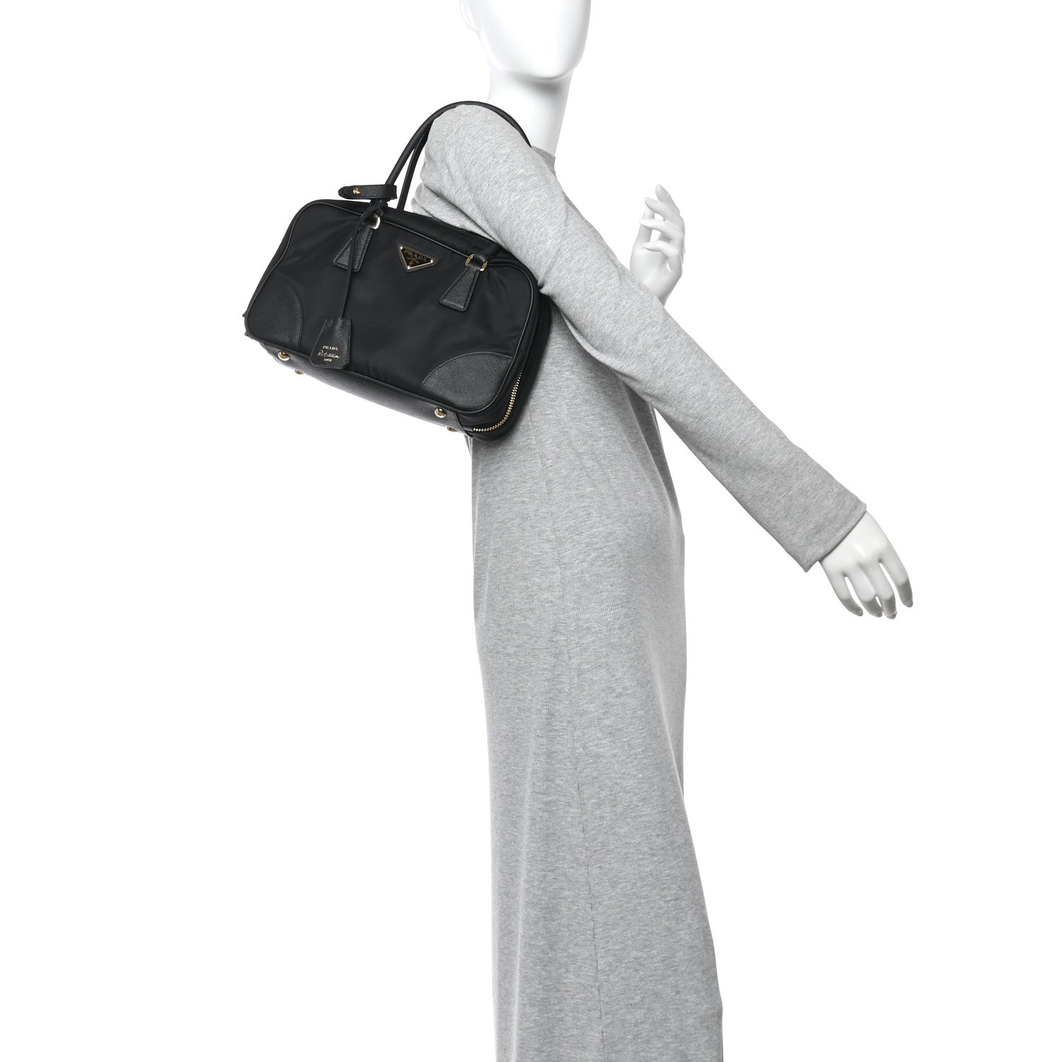 Prada Re-Nylon Saffiano Medium Re-Edition 1978 Two Handle Bag Black