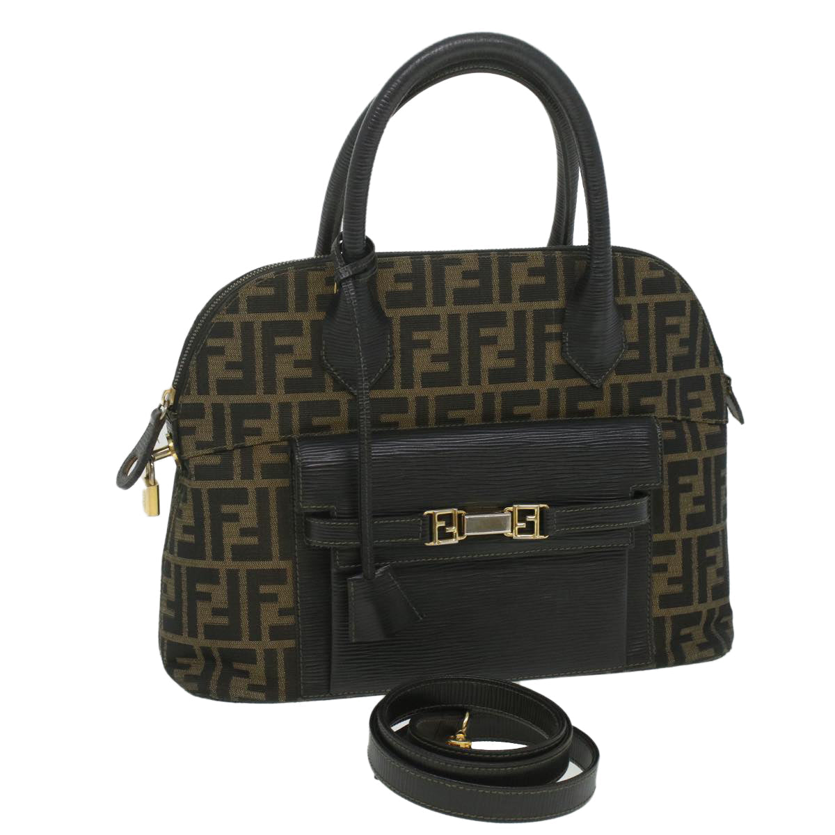 FENDI Zucca Canvas Hand Bag 2way Brown Black  35833
