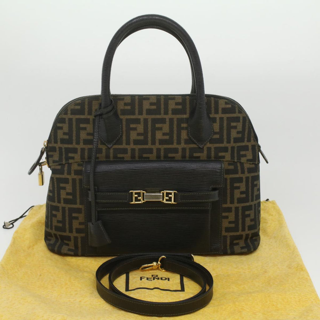 FENDI Zucca Canvas Hand Bag 2way Brown Black  35833