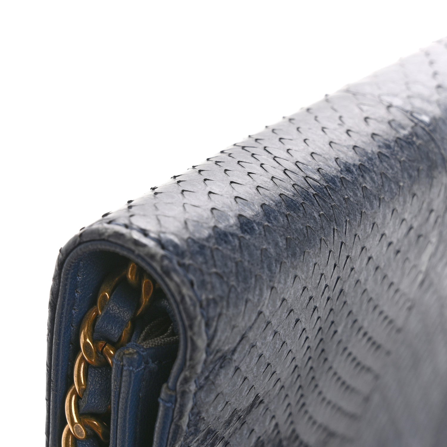 Chanel Snakeskin Wallet On Chain WOC Blue