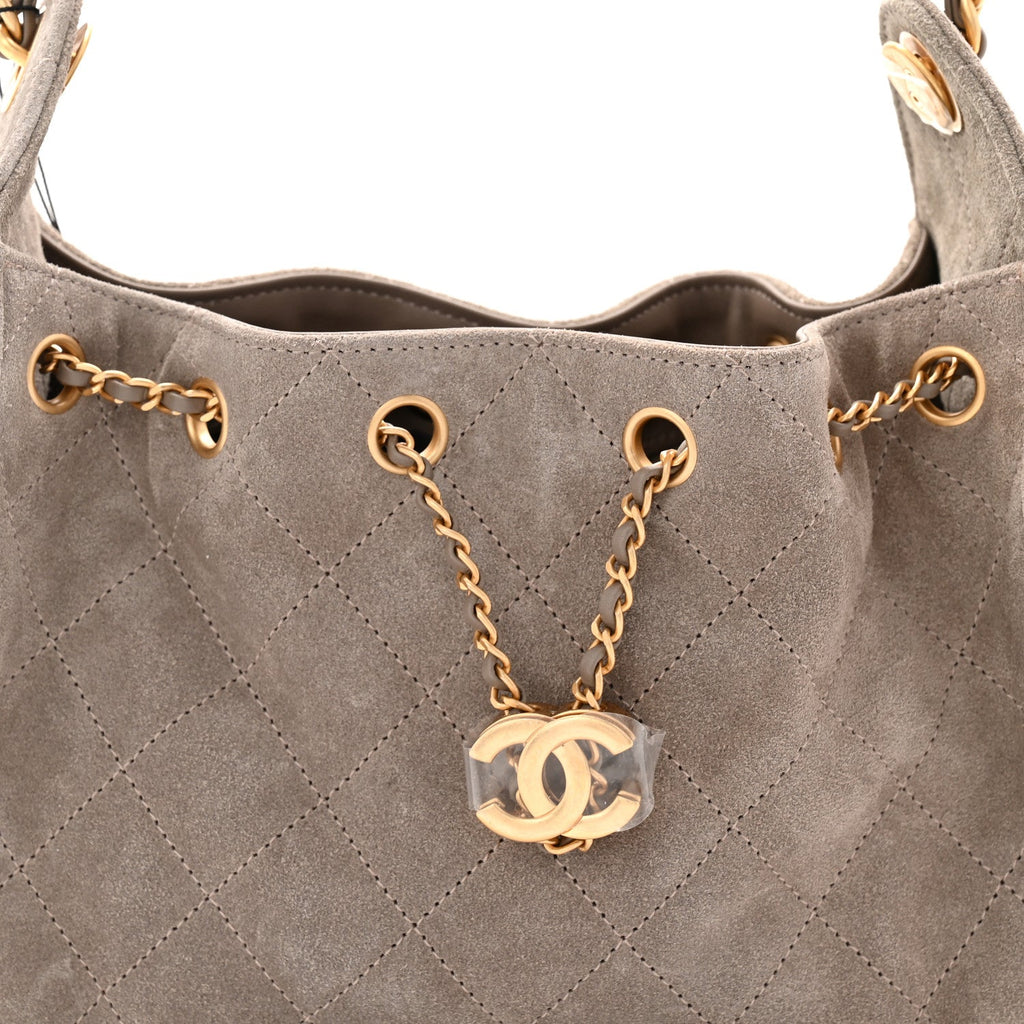 Chanel Suede Quilted Mini Chanel 25 Handbag Dark Grey