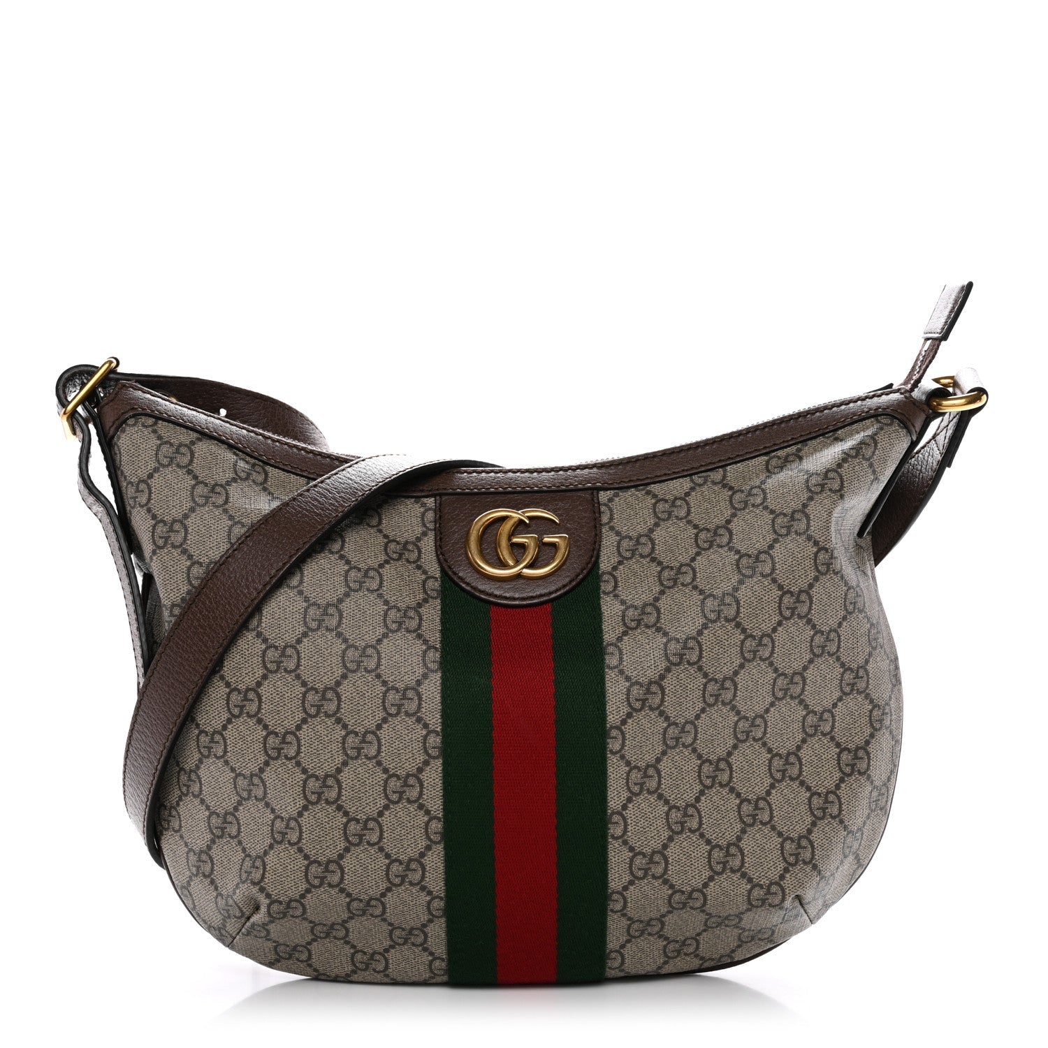 Gucci GG Supreme Monogram Web Small Ophidia Half Moon Hobo Brown