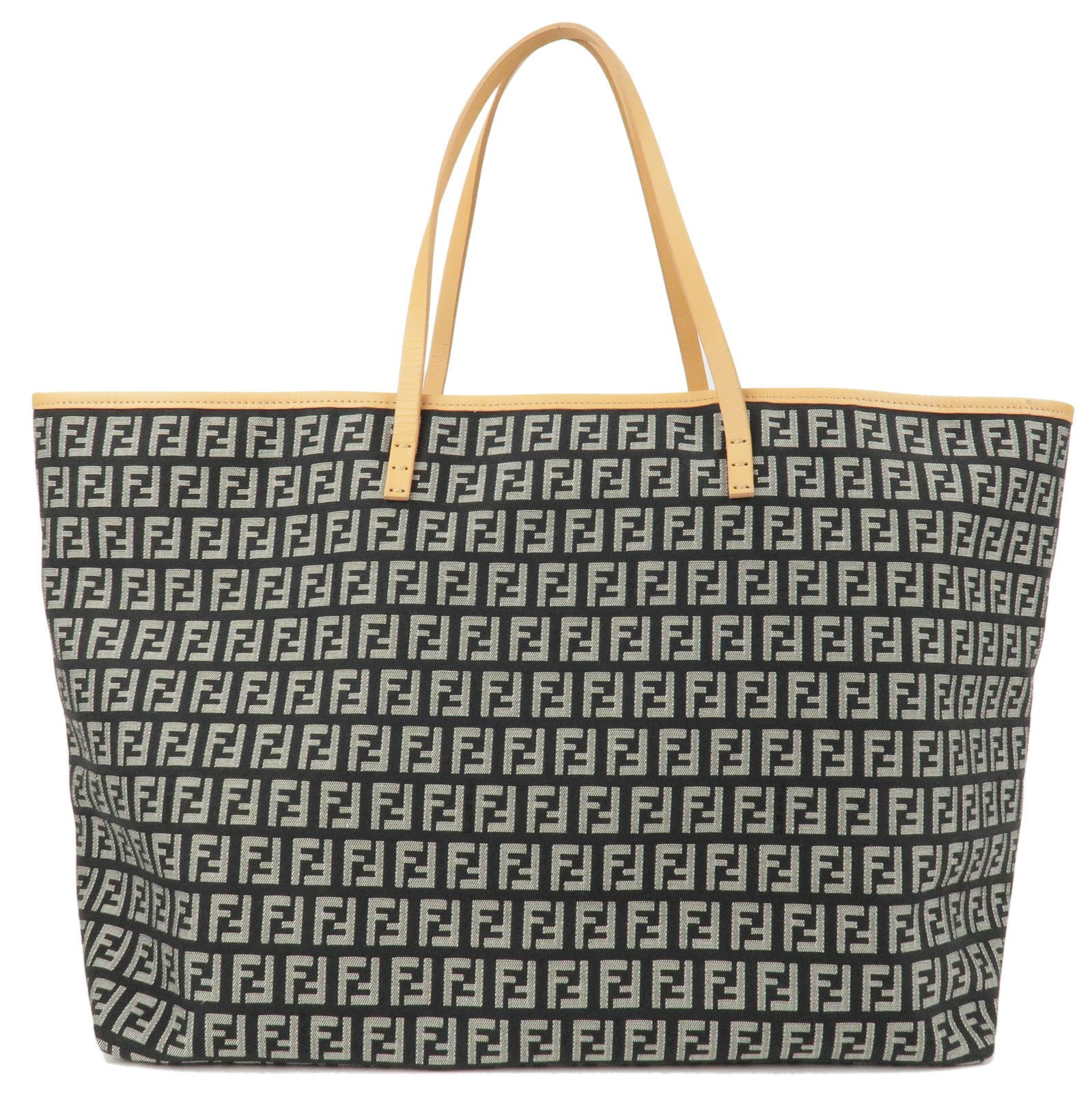 FENDI Zucchino Canvas Leather Tote Bag Black Beige 8BH005