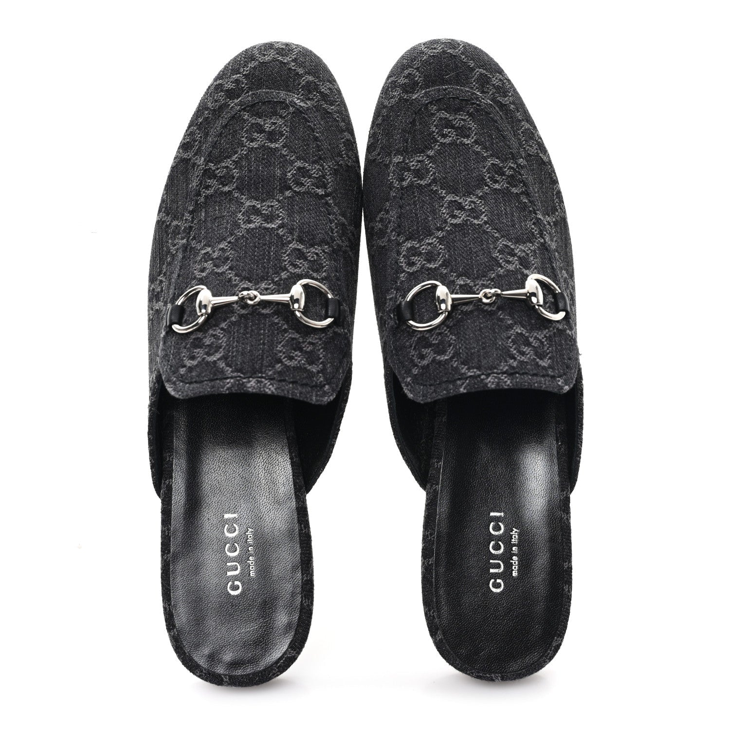 Gucci New Denim GG Malaga Kid Womens Princetown Slippers 37.5 Grey Black