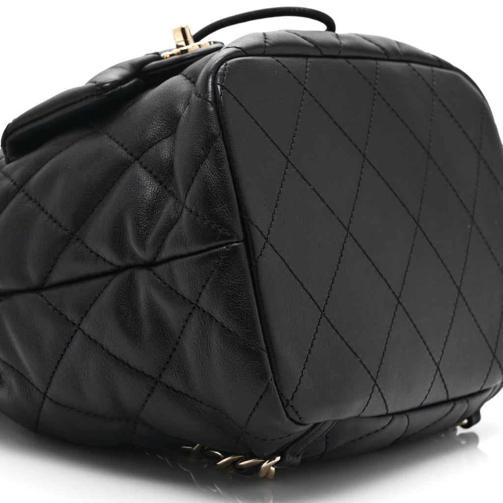 Chanel Lambskin Quilted Double Pocket Drawstring Backpack Black