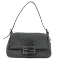 FENDI Zucchino Canvas Leather Mamma Bucket Hand Bag Black 8BR180