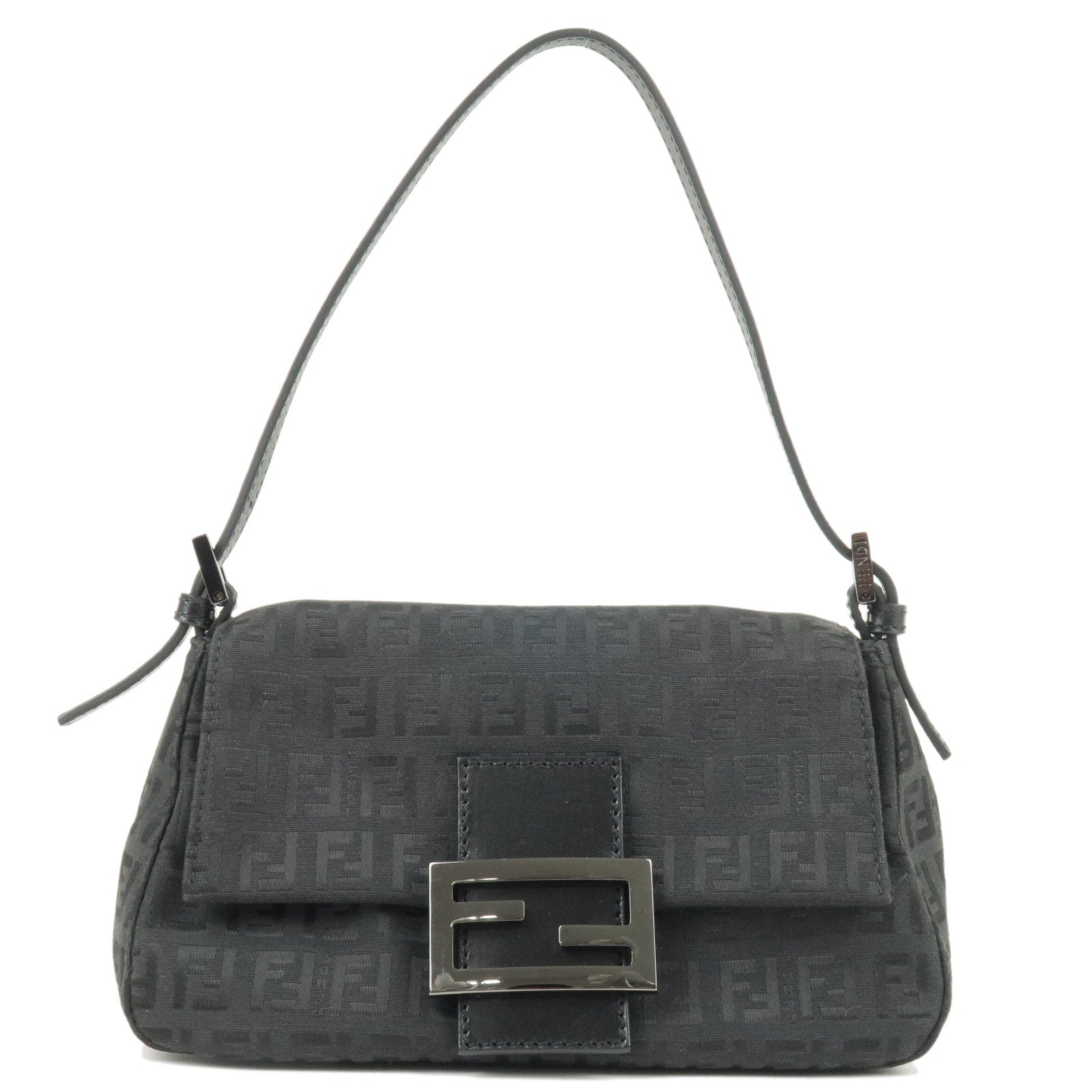 FENDI Zucchino Canvas Leather Mamma Bucket Hand Bag Black 8BR180