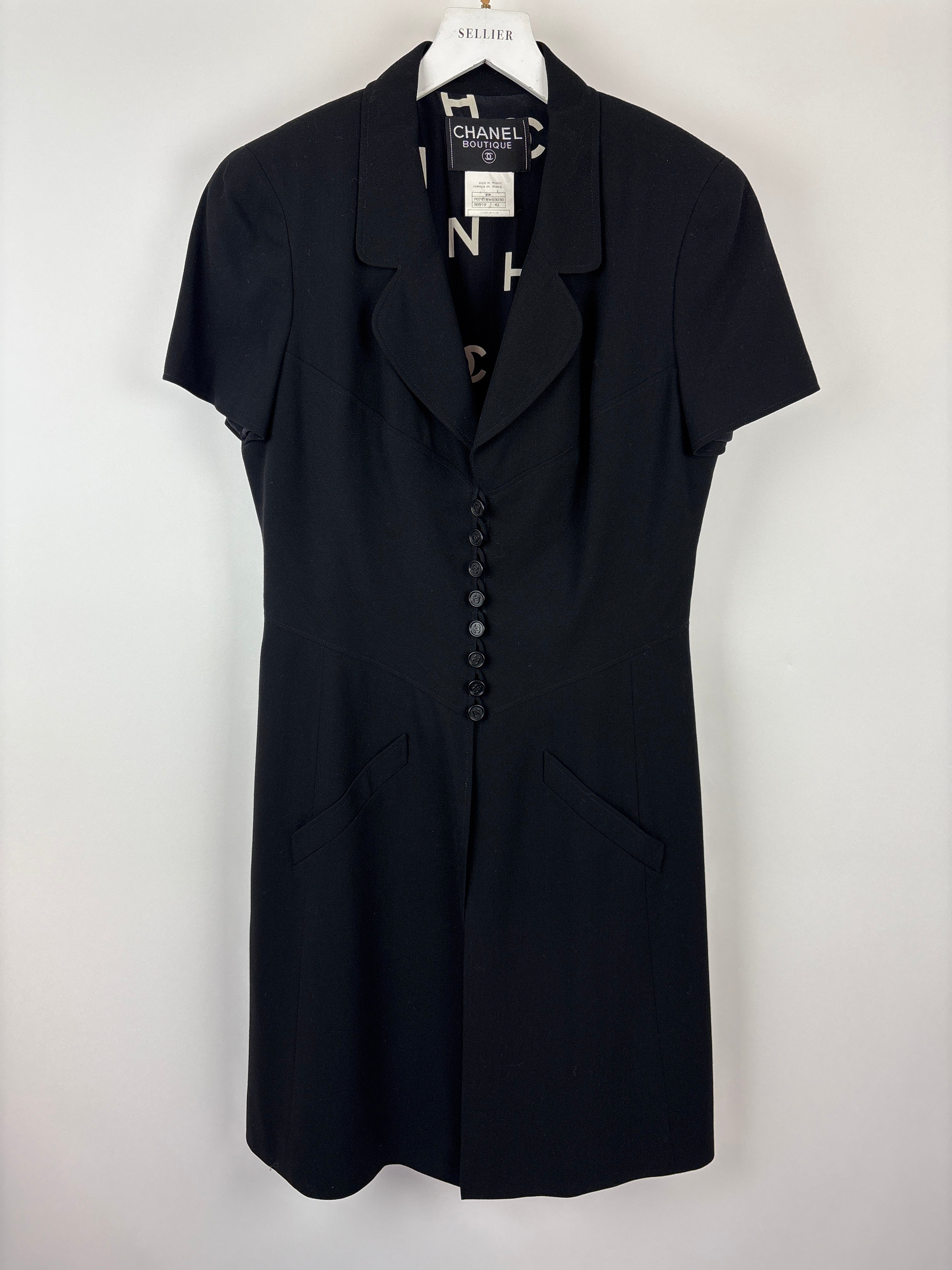 Chanel Vintage Runway 97/S Black, White CC Logo Slip Dress and Jacket Set with CC Chanel Button Size FR 42 (UK 14)
