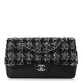Chanel Caviar Tweed Houndstooth Quilted Medium Double Flap Black Grey