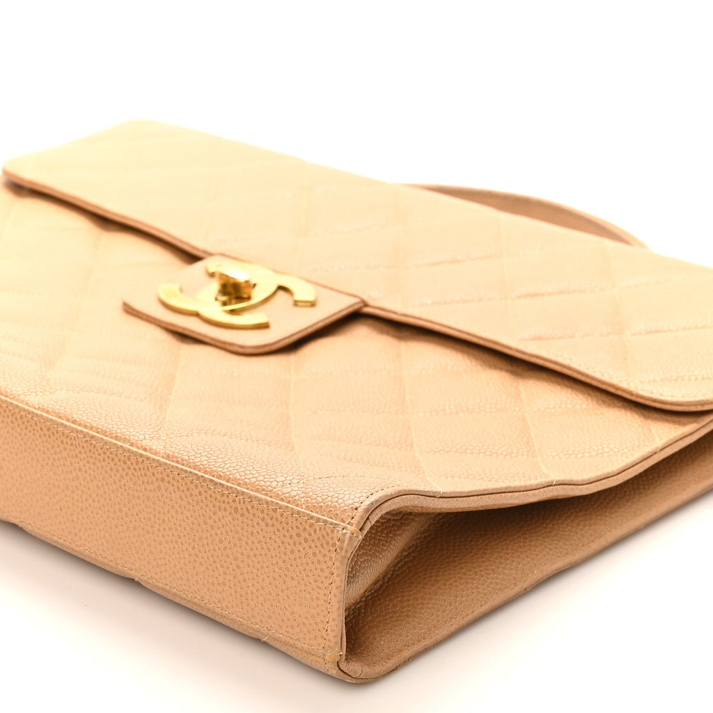 Chanel Caviar Quilted Briefcase Laptop Bag Beige