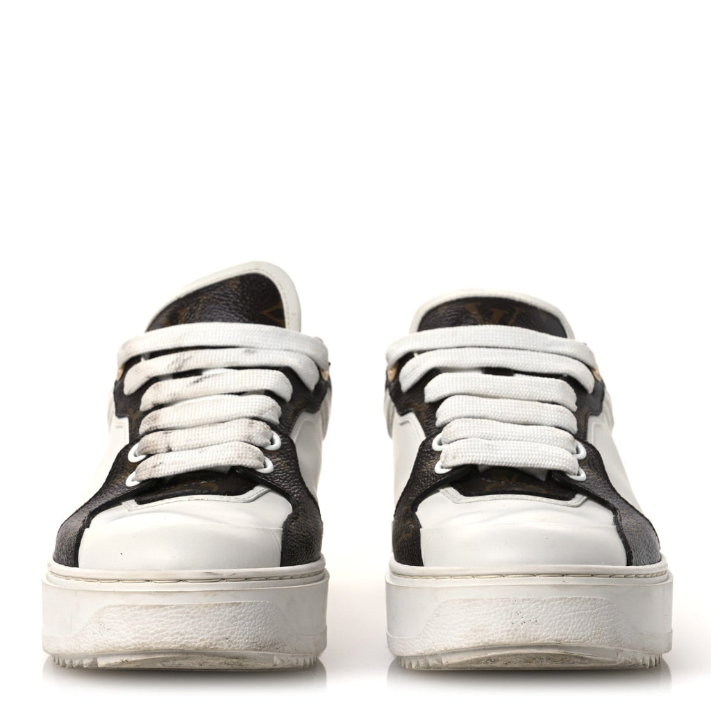 Louis Vuitton Calfskin Embossed Monogram Time Out Sneakers 36 White