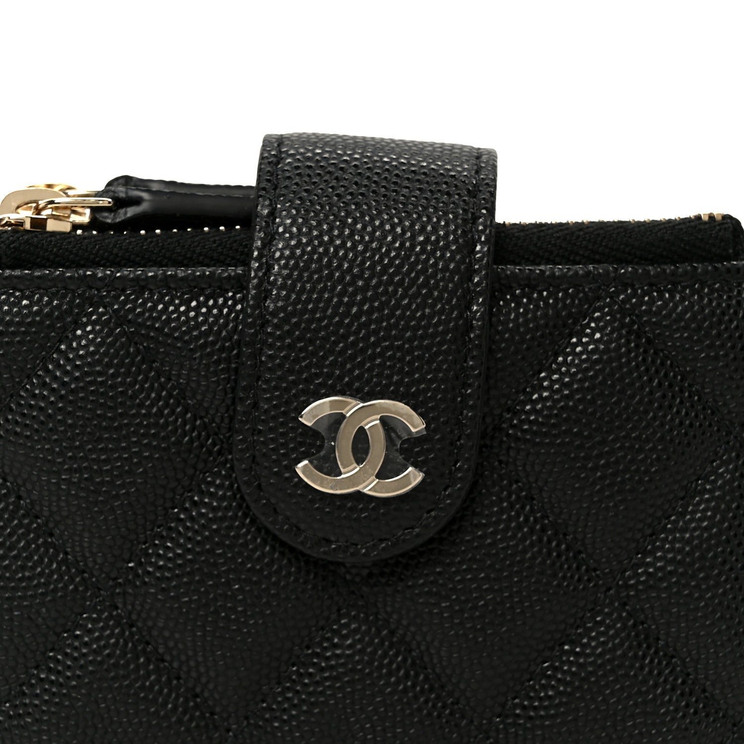 Caviar Quilted Compact Zipped Pocket Wallet Black
