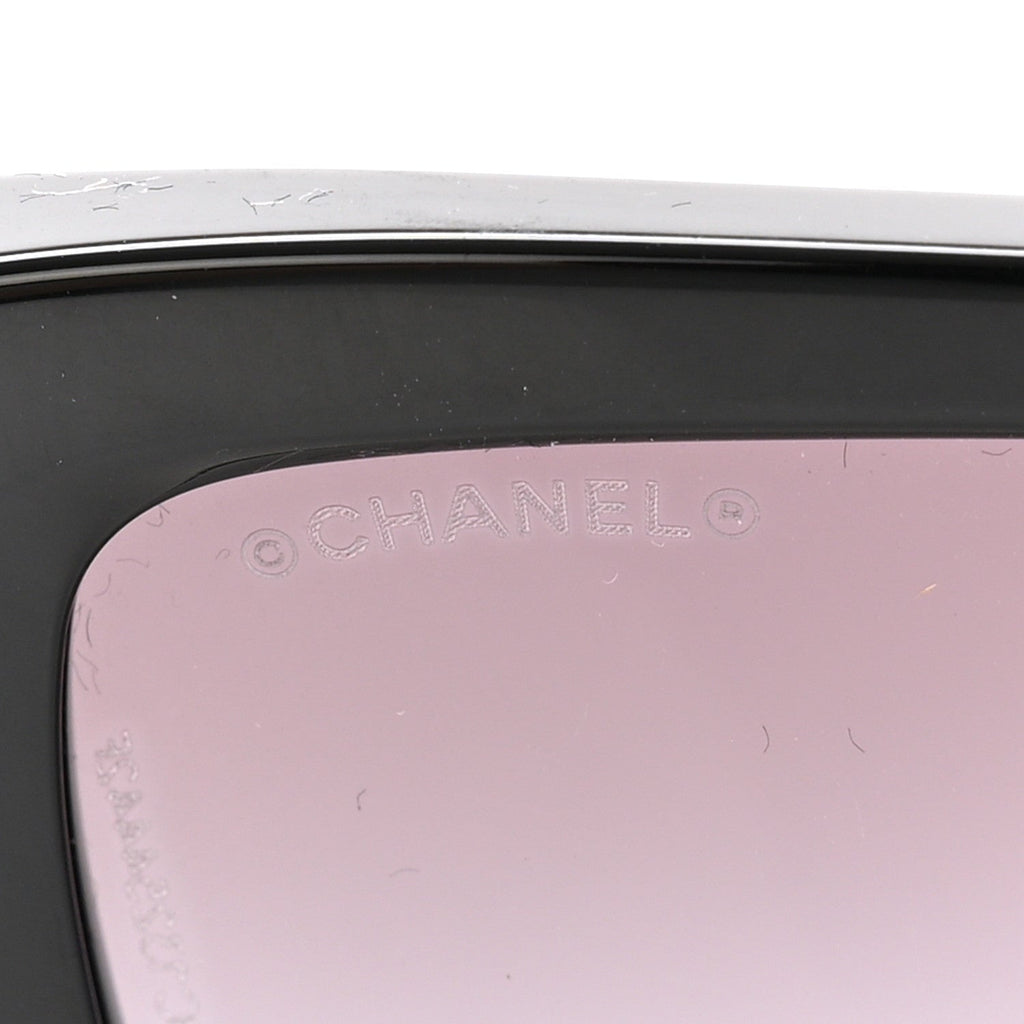 Acetate Tweed Wool CC Rectangle Sunglasses 5514-A Black