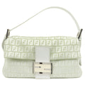 FENDI Zucchino Mamma Baguette Canvas Leather Bag White Green