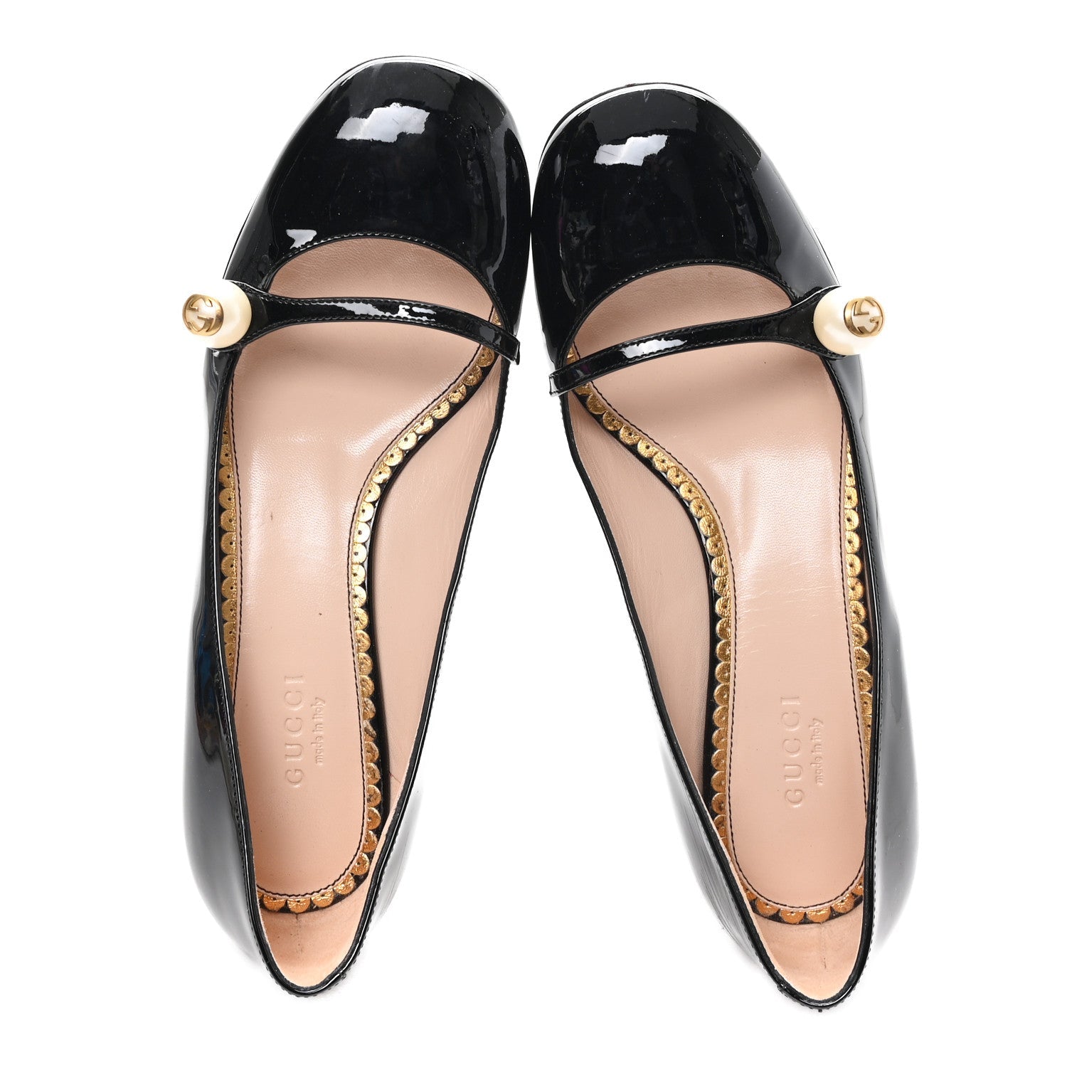 Gucci Vernice Crystal Pearl Embellished Mary Jane Pumps  36 Black