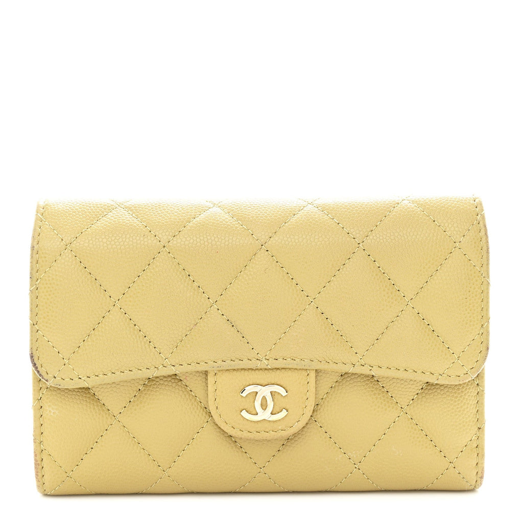 Caviar Quilted Medium Flap Wallet Beige