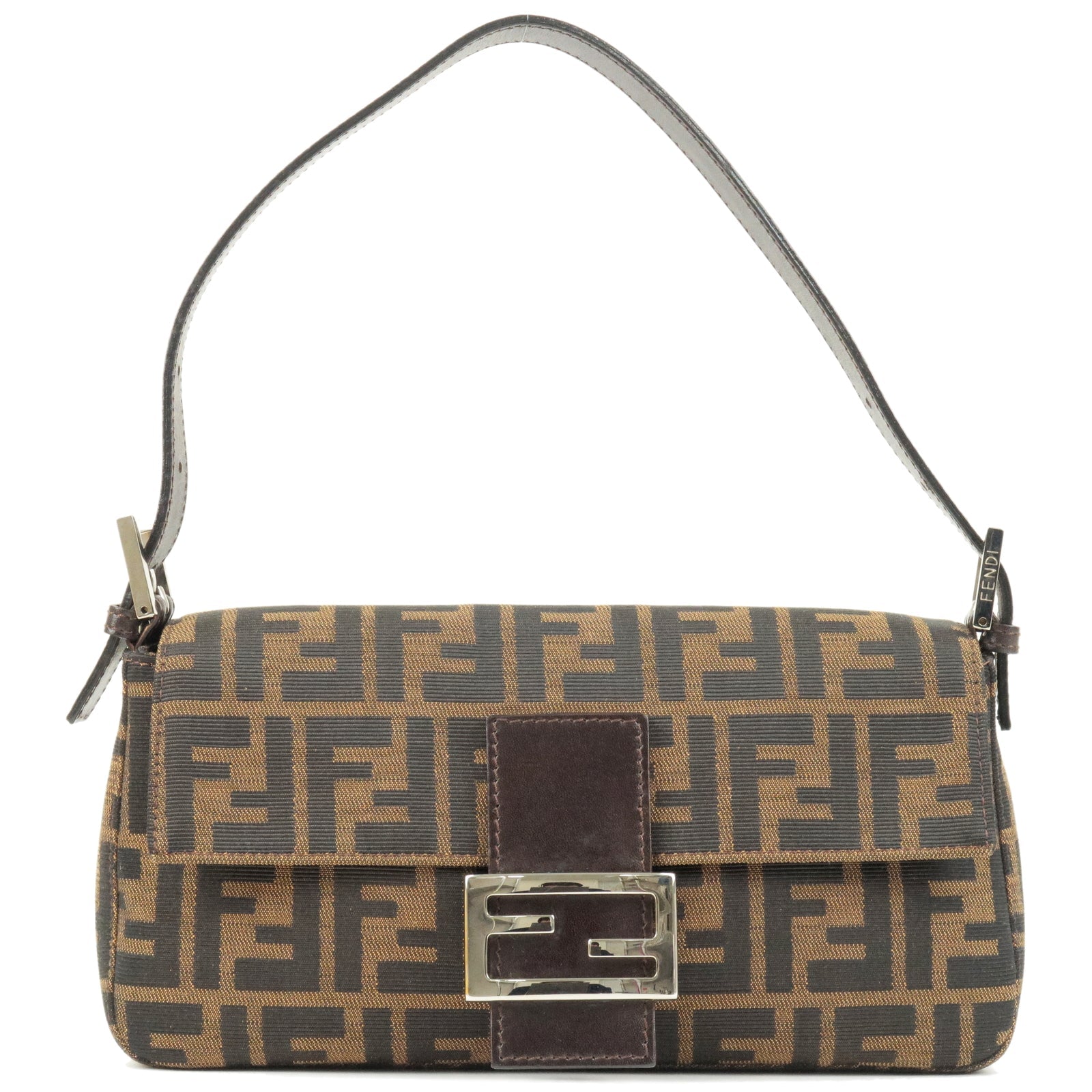 FENDI Zucca Canvas Leather Mamma Baguette Shoulder Bag 26424