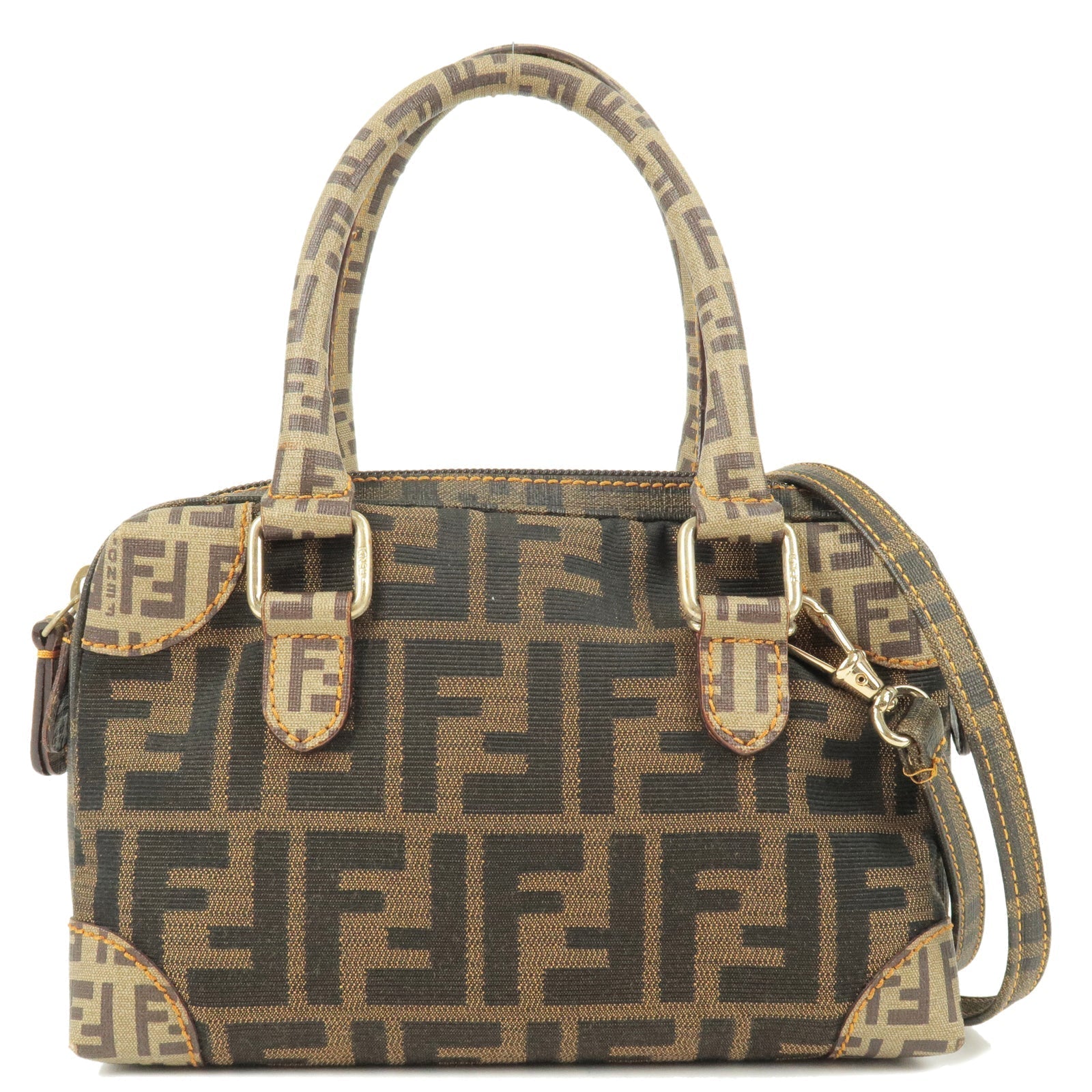 FENDI Zucca Zucchino PVC 2Way Bag Beige Brown Black 8BT123