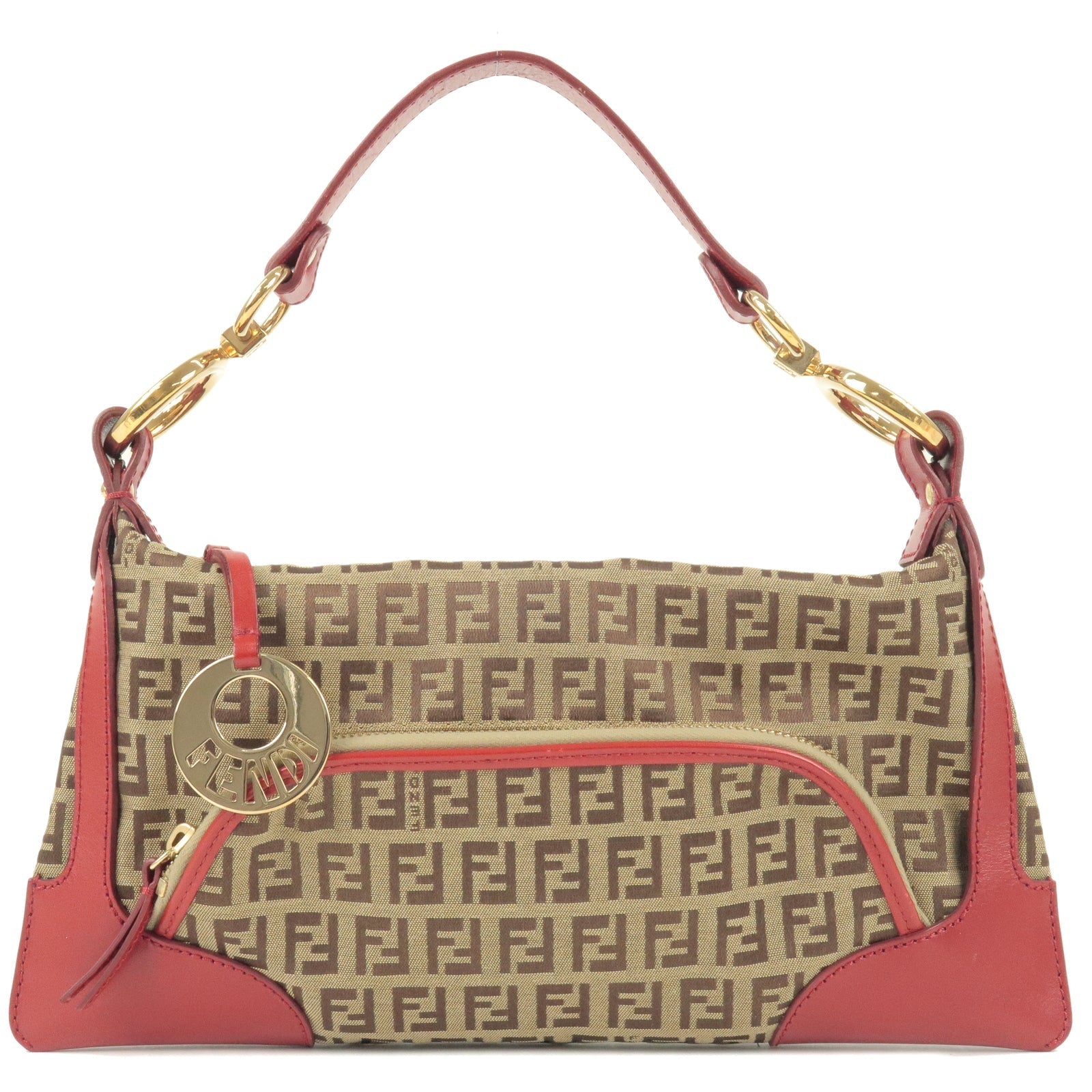 FENDI Zucchino Canvas Leather Shoulder Bag Beige Brown 8BR464