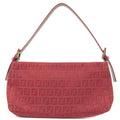 FENDI Zucchino Canvas Leather Shoulder Bag Purse Red 8BR042