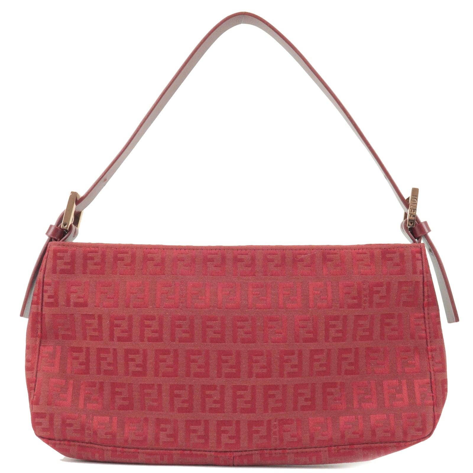 FENDI Zucchino Canvas Leather Shoulder Bag Purse Red 8BR042