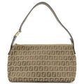 FENDI Zucchino Canvas Leather Shoulder Bag Beige Brown 8BR444