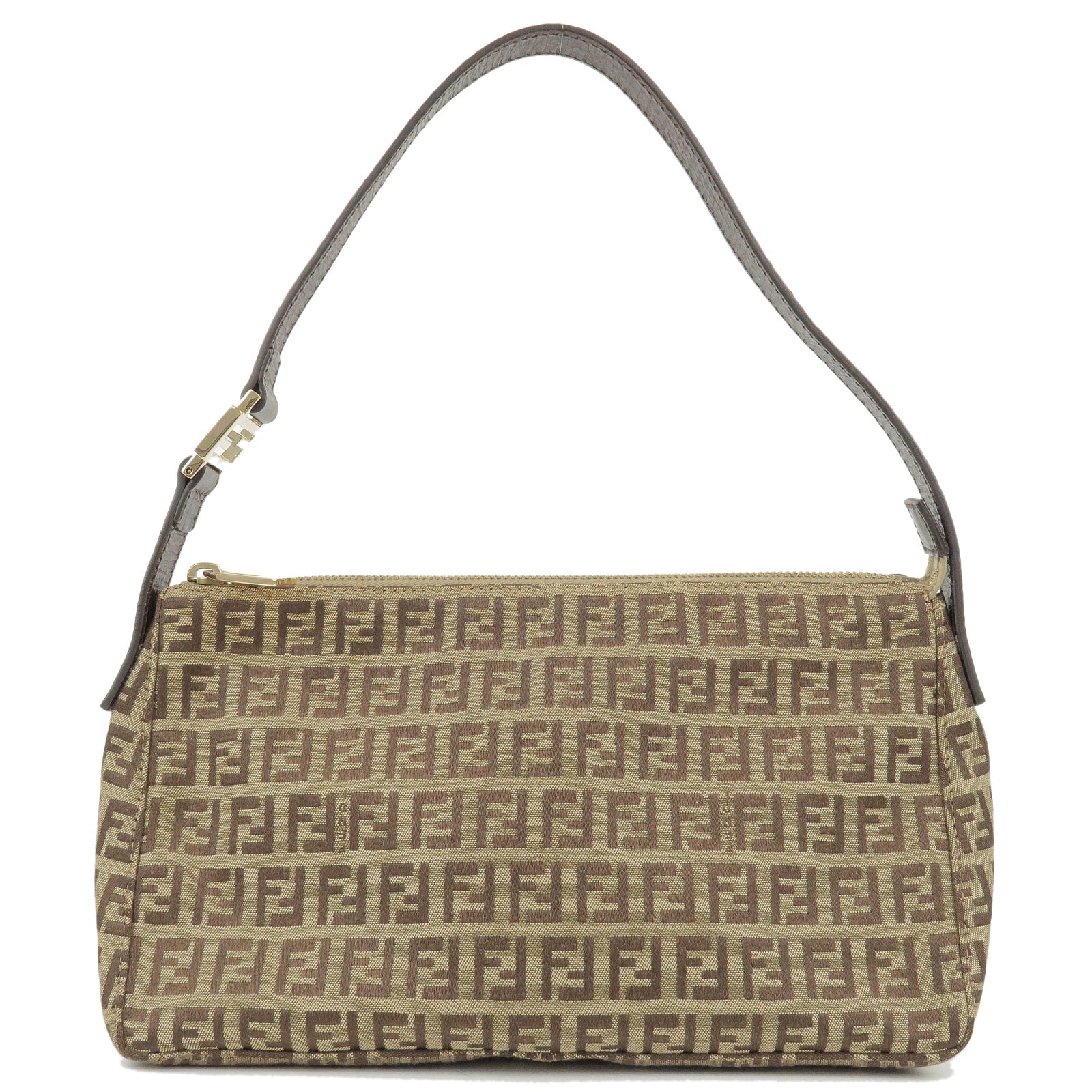 FENDI Zucchino Canvas Leather Shoulder Bag Beige Brown 8BR444