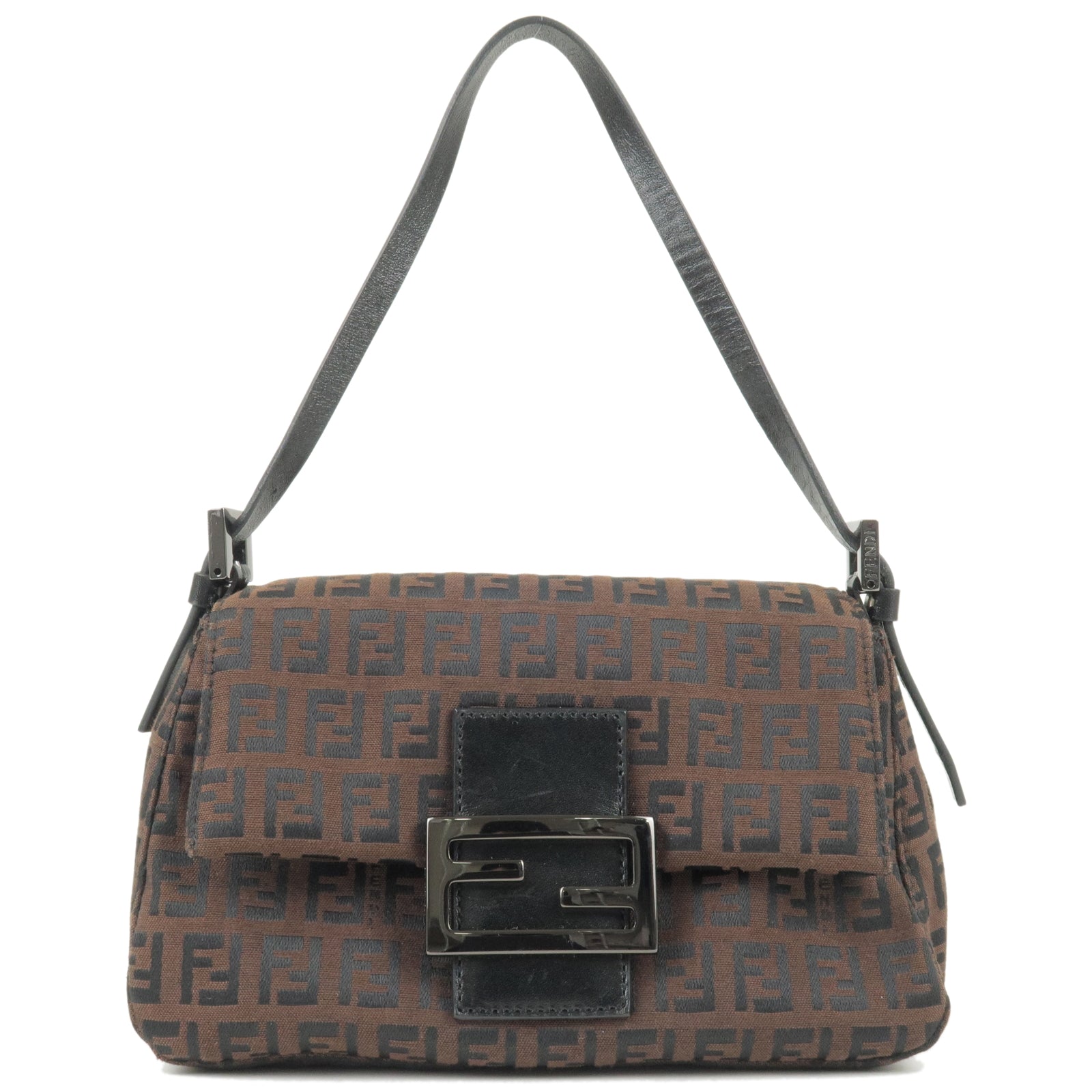 FENDI Zucchino Canvas Leather Mini Mamma Baguette Bag 8BR180