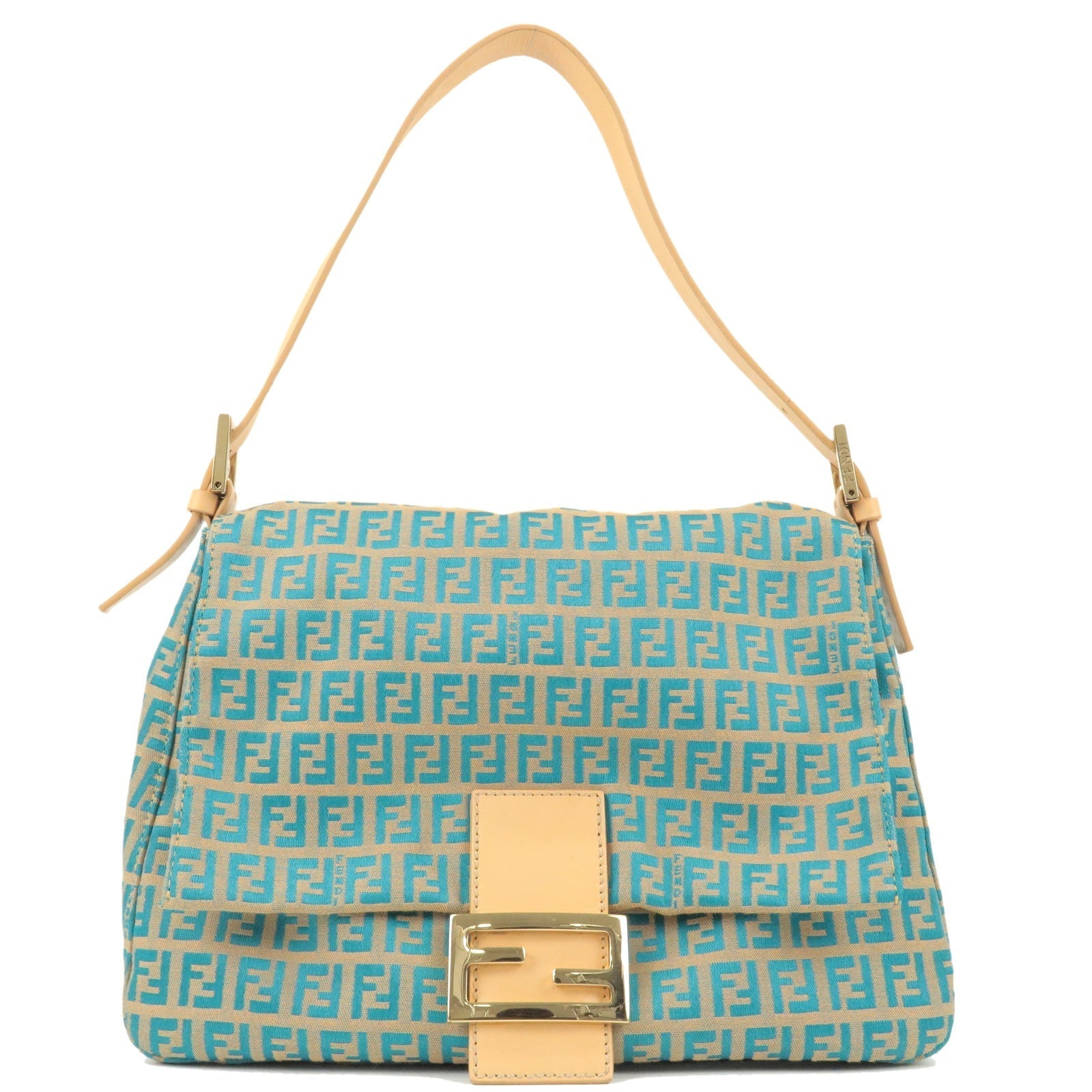 FENDI Zucchino Canvas Leather Mamma Baguette Hand Bag Beige 8BR001