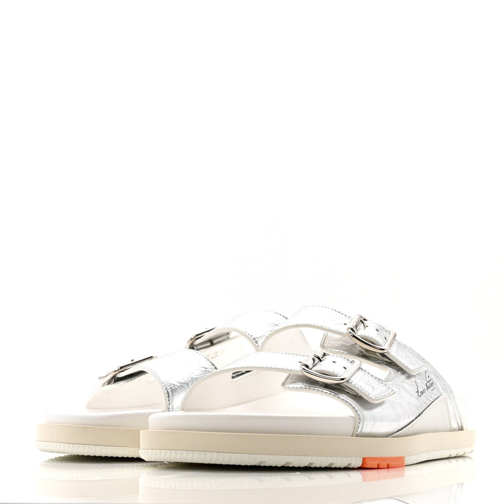 Louis Vuitton Metallic Mix Materials Mens LV Script Trainer Mules 12 Silver Multicolor
