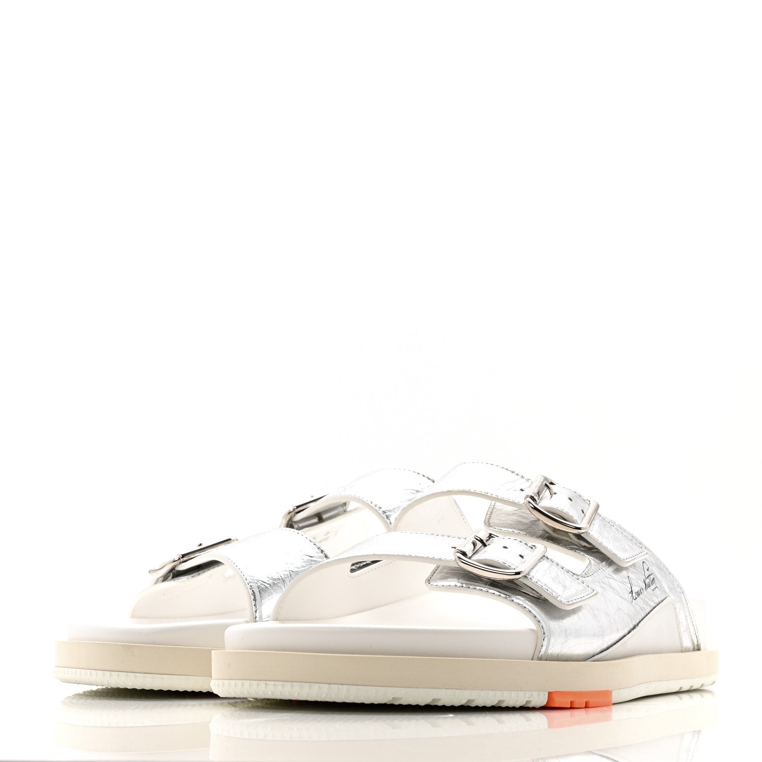 Louis Vuitton Metallic Mix Materials Mens LV Script Trainer Mules 12 Silver Multicolor