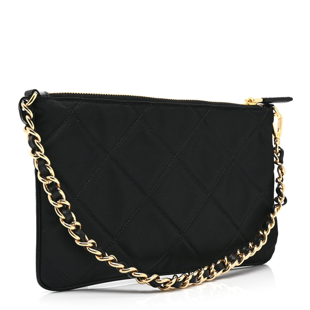 Prada Re-Nylon Tessuto Impuntu Quilted Re-Edition 1995 Chaine Pouch Black