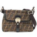 FENDI Zucca Canvas Leather Shoulder Bag Brown Black 8BT141